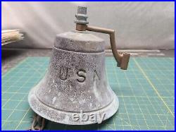 Antique USN US Navy Bronze Brass Ship's Bell Maritime Bracket Mount