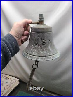 Antique USN US Navy Bronze Brass Ship's Bell Maritime Bracket Mount