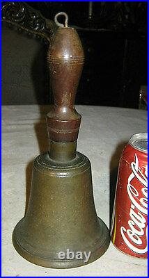Antique Us Primitive Folk Art Americana Country Brass Wood School Bell Bed Call