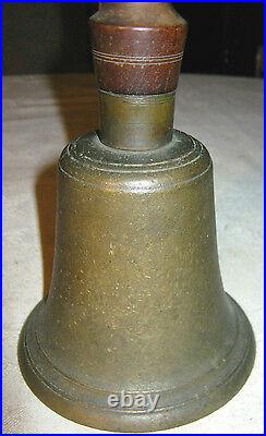 Antique Us Primitive Folk Art Americana Country Brass Wood School Bell Bed Call