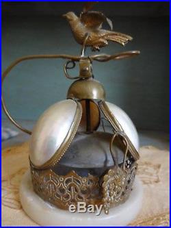 Antique VICTORIAN Service Bell Early Hotel Desk Brass Bird Mother of Pearl