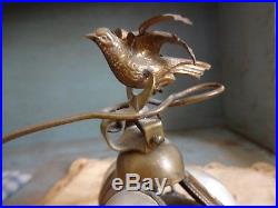 Antique VICTORIAN Service Bell Early Hotel Desk Brass Bird Mother of Pearl