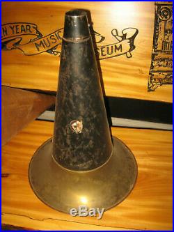 Antique Victor Outside Brass Bell Horn With Original Carry Cover