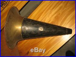 Antique Victor Outside Brass Bell Horn With Original Carry Cover