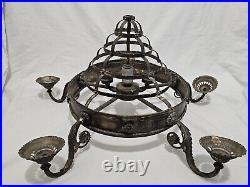 Antique Victorian Brass Beehive Four Arm Chandelier Needs To Be Wired 22W
