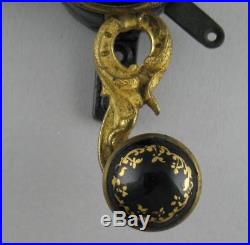 Antique Victorian Brass & Ceramic Servants Bell Pull & Matching Door Knobs Black