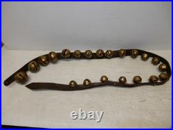 Antique Victorian Brass Embossed Graduated Sleigh Bells 50 Inches Long