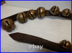 Antique Victorian Brass Embossed Graduated Sleigh Bells 50 Inches Long