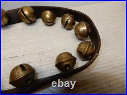 Antique Victorian Brass Embossed Graduated Sleigh Bells 50 Inches Long