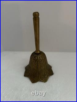 Antique Victorian Brass Finish Lily Flower Shaped Floral Accents Hand Held Bell