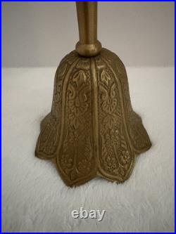 Antique Victorian Brass Finish Lily Flower Shaped Floral Accents Hand Held Bell