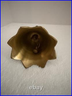 Antique Victorian Brass Finish Lily Flower Shaped Floral Accents Hand Held Bell