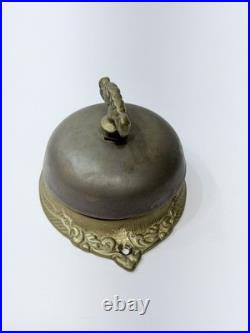 Antique Victorian Brass Mechanical Twist Doorbell Twist Turn Desk Bell Works
