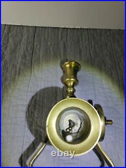 Antique Victorian Brass Tavern Service Bell with Candlestick, Original Patina