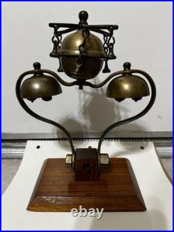 Antique Victorian Brass Tiered Carriage Bells Horse Drawn Sleighs Mounted Wood