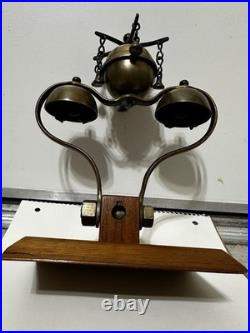 Antique Victorian Brass Tiered Carriage Bells Horse Drawn Sleighs Mounted Wood
