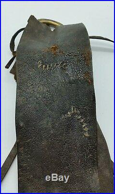 Antique Victorian Cattle Cow Bell + Leather Strap Rustic Country Home Doorbell