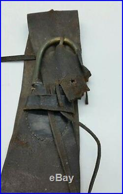 Antique Victorian Cattle Cow Bell + Leather Strap Rustic Country Home Doorbell