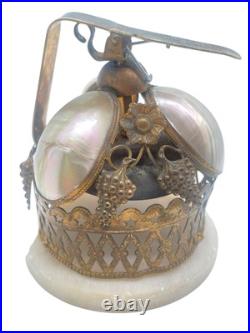 Antique Victorian French Mother of Pearl Brass Hotel Bell on Alabaster Base
