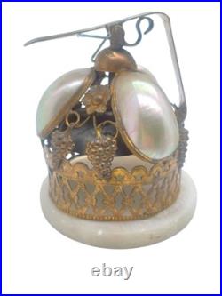 Antique Victorian French Mother of Pearl Brass Hotel Bell on Alabaster Base