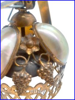 Antique Victorian French Mother of Pearl Brass Hotel Bell on Alabaster Base