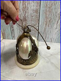 Antique Victorian French Palais Royale Hotel Table Bell MOP Shell Brass C1880