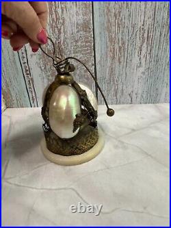 Antique Victorian French Palais Royale Hotel Table Bell MOP Shell Brass C1880