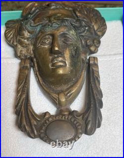 Antique Victorian Lady Door Bell Bronze Queen Face Door Knocker Heavy Original