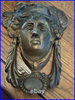 Antique Victorian Lady Door Bell Bronze Queen Face Door Knocker Heavy Original