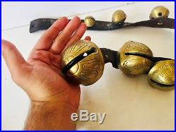 Antique Victorian Leather and Brass Sleigh Bells Graduated 1-15 Ornate Heavy