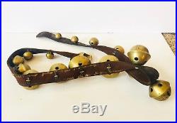 Antique Victorian Leather and Brass Sleigh Bells Graduated 1-15 Ornate Heavy