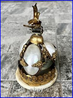 Antique Victorian Mother of Pearl Brass Dove Gold Gilt Desk Service Bell