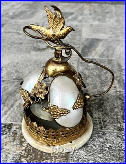 Antique Victorian Mother of Pearl Brass Dove Gold Gilt Desk Service Bell