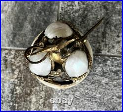 Antique Victorian Mother of Pearl Brass Dove Gold Gilt Desk Service Bell