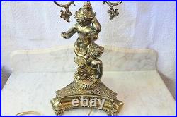 Antique Victorian Oil Lamp withCherubs Hand Painted Shade Electrified Gold Gilted