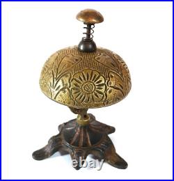 Antique Victorian Ornate Brass and Iron Hotel Counter Bell Floral
