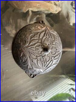 Antique Victorian Ornate Mechanical Doorbell Cast Iron Fancy Brass Pull 1870s