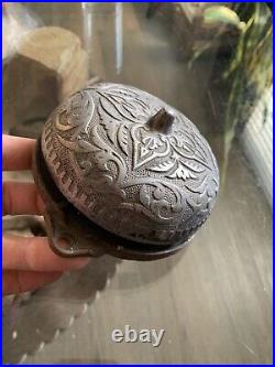 Antique Victorian Ornate Mechanical Doorbell Cast Iron Fancy Brass Pull 1870s