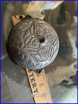 Antique Victorian Ornate Mechanical Doorbell Cast Iron Fancy Brass Pull 1870s
