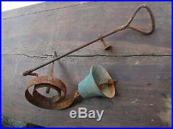 Antique Victorian School Farm Estate Yard Bell On Metal Spring With Iron Puller