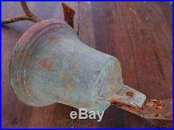 Antique Victorian School Farm Estate Yard Bell On Metal Spring With Iron Puller