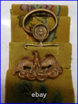 Antique Victorian Secret Floral Code Bell Pull withBrass Eagle & Lions 77 Inches