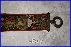 Antique Victorian Servants Bell Pull Needlepoint Brass Ends Floral Embroidery