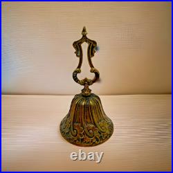 Antique Victorian Solid Brass Hand Bell Ornate Baroque Handle 6 Heavy Cast