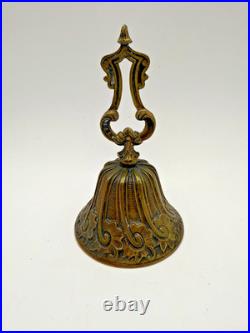 Antique Victorian Solid Brass Hand Bell Ornate Baroque Handle 6 Heavy Cast