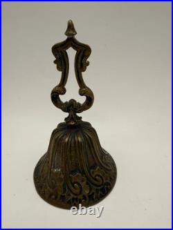 Antique Victorian Solid Brass Hand Bell Ornate Baroque Handle 6 Heavy Cast