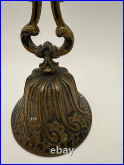 Antique Victorian Solid Brass Hand Bell Ornate Baroque Handle 6 Heavy Cast