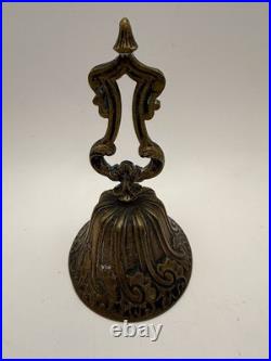 Antique Victorian Solid Brass Hand Bell Ornate Baroque Handle 6 Heavy Cast