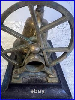 Antique Victorian Solid Brass Mechanical Desk Bell Flywheel Ringing with Wood Base