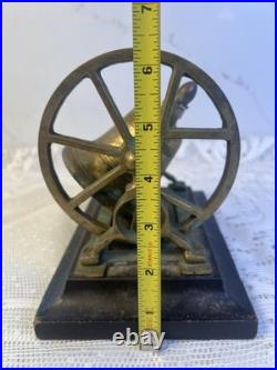 Antique Victorian Solid Brass Mechanical Desk Bell Flywheel Ringing with Wood Base